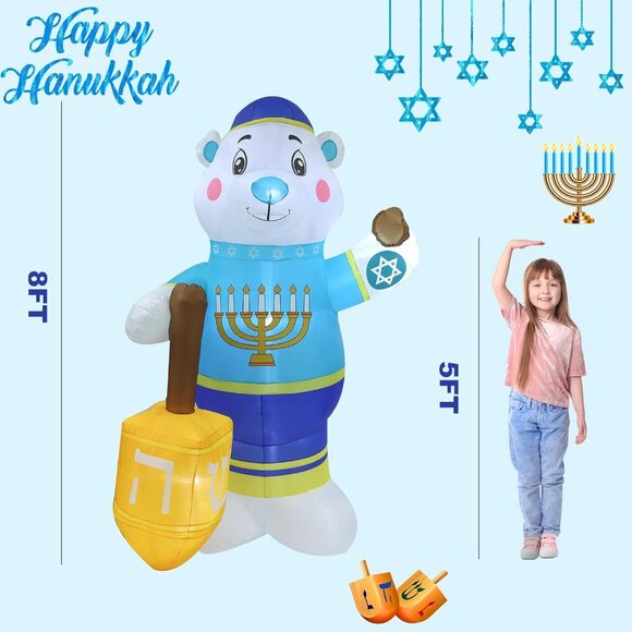 8FT Hanukkah Bear Inflatable Outdoor Holiday Decoration for Lawn Patio Deck - Picture 7 of 7
